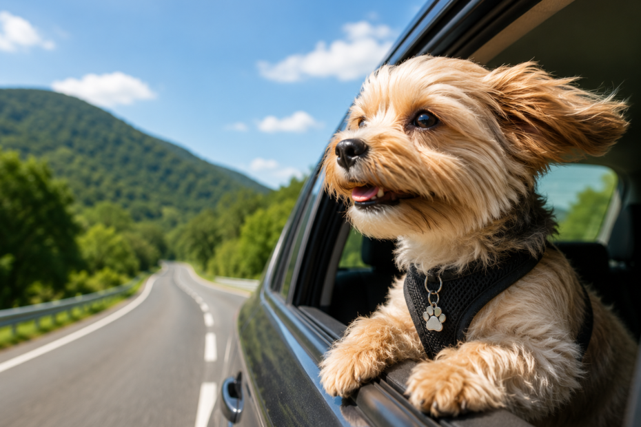 Cachorro pequeno com orelhas ao vento